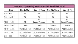 Veterans Day Holiday Week Schedule
